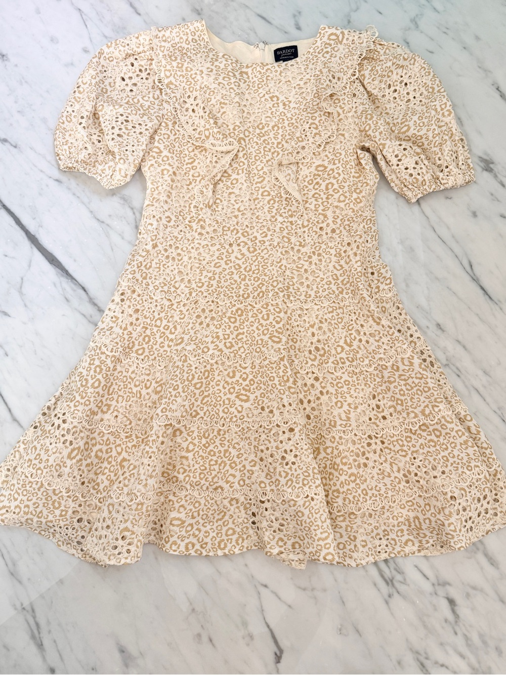 Bardot Leopard Eyelet Tiered Dress Size 16